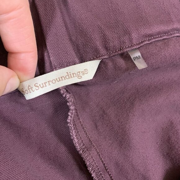 Soft Surroundings Pull On Ankle Pants PM Burgundy Stretch Slim Fit Buttons - Picture 6 of 6